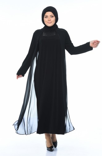 Robe de Soirée Perlées Grande Taille 1012-04 Noir 1012-04