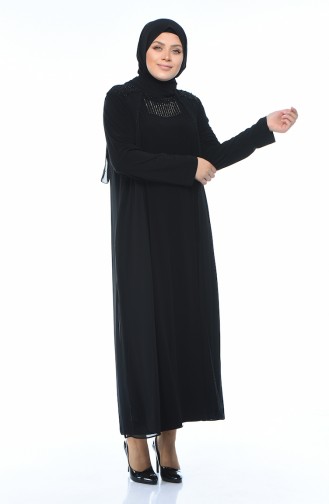 Robe de Soirée Perlées Grande Taille 1012-04 Noir 1012-04