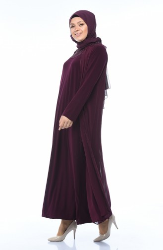 Plum Hijab Evening Dress 1012-05