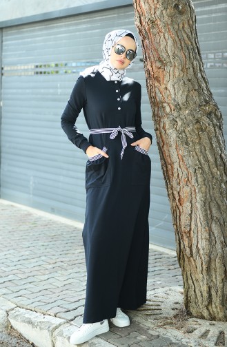 Navy Blue Hijab Dress 2170-02