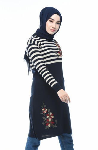 Triko Çizgili Tunik 1341-01 Lacivert