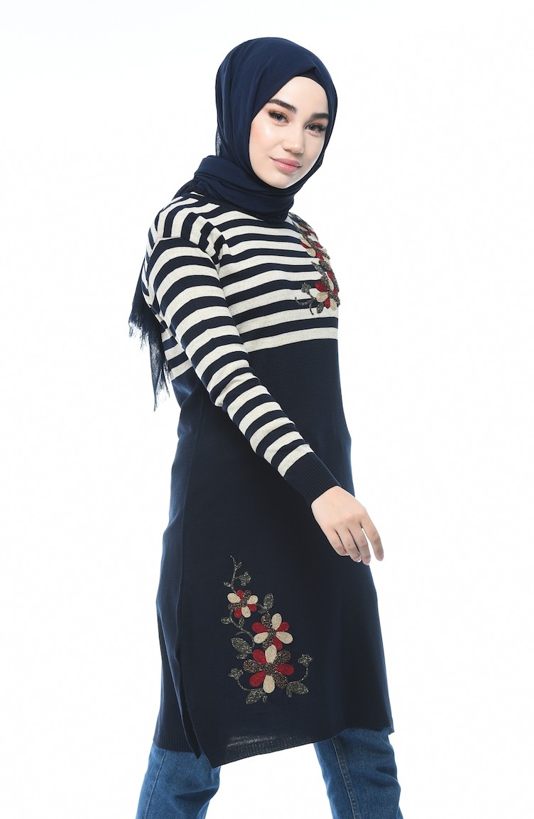 Triko Çizgili Tunik 1341-01 Lacivert