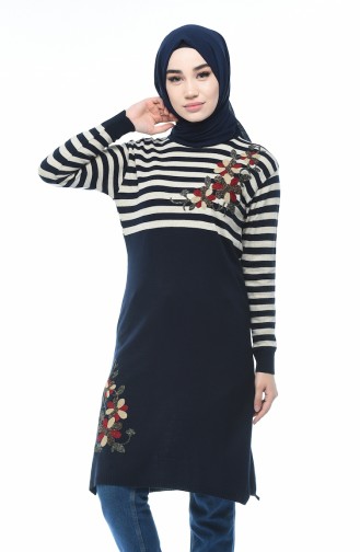 knitted striped Tunic navy blue 1341-01