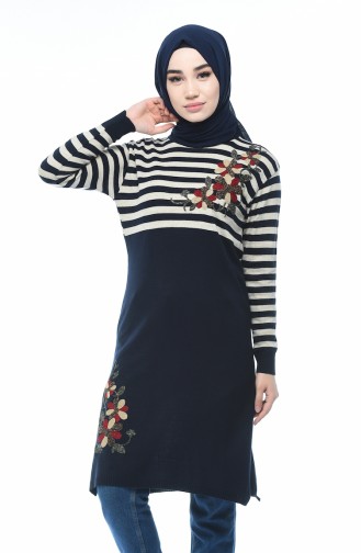 Triko Çizgili Tunik 1341-01 Lacivert