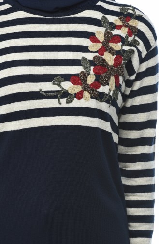 knitted striped Tunic navy blue 1341-01