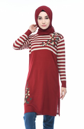 Tunic knitted striped red 1341-05