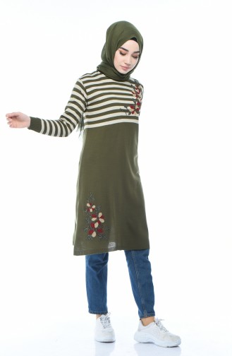 Tunic knitted striped khaki 1341-06