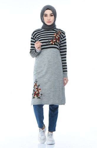 Tunic knitted striped gray 1341-07