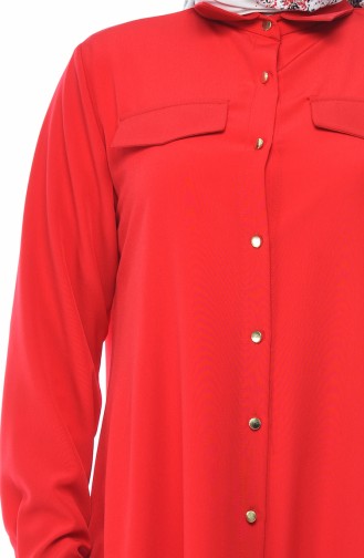 Büyük Beden Gömlek Yaka Tunik 5361-07 Kırmızı