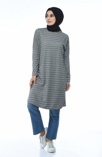 Bat Sleeve Striped Tunic Gray 7920-01