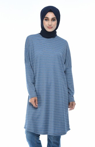 Bat Sleeve Striped Tunic Blue 7920-02