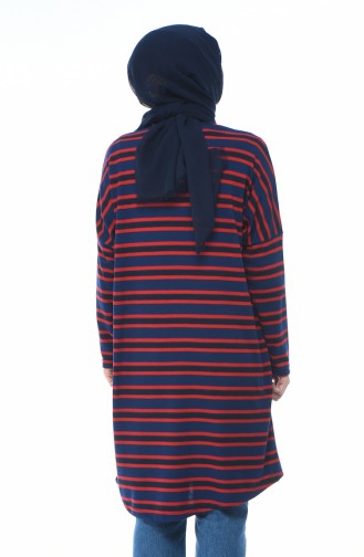 Bat Sleeve Striped Tunic Navy Blue Red 7921-01
