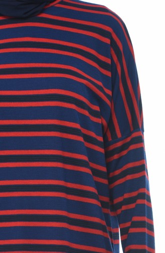 Bat Sleeve Striped Tunic Navy Blue Red 7921-01