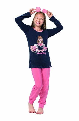 Kız Çocuk Uzun Kol Pijama Takımı 6119 Lacivert