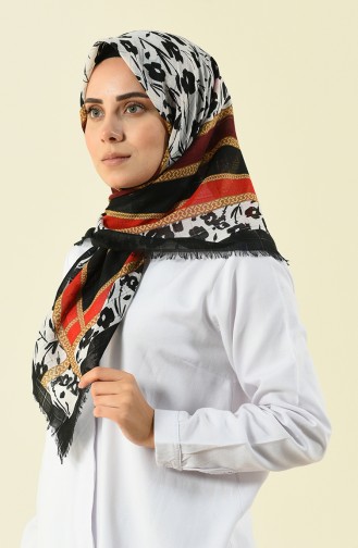 Desenli Dokuma Eşarp 2355-02 Siyah Kırmızı