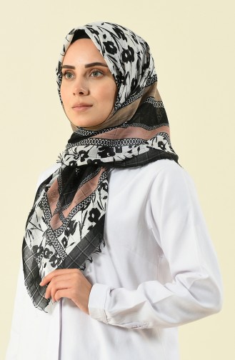 Desenli Dokuma Eşarp 2355-14 Siyah Pudra