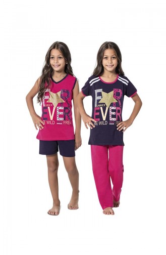 Ensemble Pyjama 4 Pieces Pour Fille 7051 Fushia Pourpre Foncé 7051