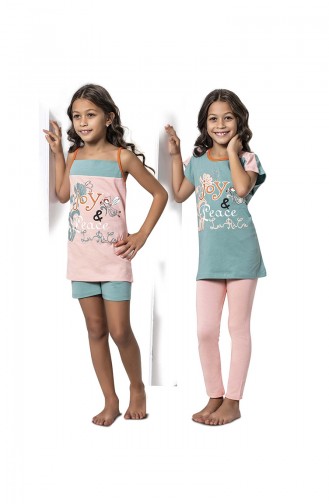 Ensemble Pyjama 4 Pieces Pour Fille 7054 Poudre Noisette Clair 7054