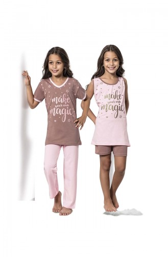 Kız Çocuk 4 lü Pijama Takımı 7065 Bronz Toz Pembe