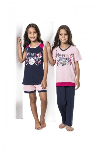 Ensemble Pyjama 4 Pieces Pour Fille 7068 İndigo Rose Poudre 7068