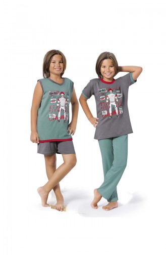 Erkek Çocuk 4 lü Pijama Takımı 8051 Gri Çağla Yeşili
