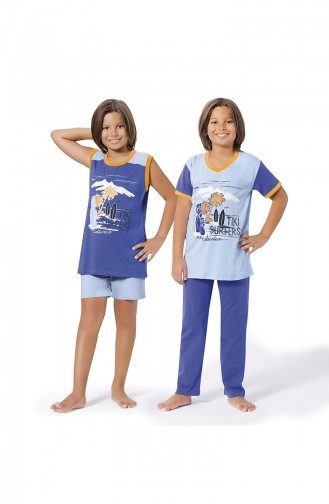 Ensemble Pyjama 4 Pieces Pour Garçon 8055 Parlament Bleu Bébé 8055