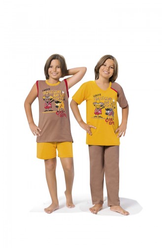 Erkek Çocuk 4 lü Pijama Takımı 8059 Bronz Sarı