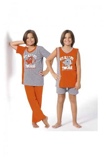 Ensemble Pyjama 4 Pieces Pour Garçon 8064 Gris Orange 8064