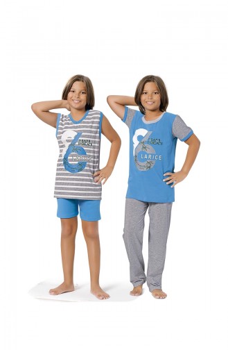 Ensemble Pyjama 4 Pieces Pour Garçon 8068 Gris Bleu 8068