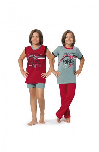 Ensemble Pyjama 4 Pieces Pour Garçon 8069 Rouge Noisette Clair 8069