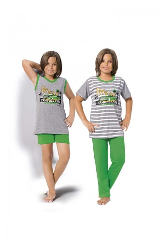 Ensemble Pyjama 4 Pieces Pour Garçon 8074 Gris Vert 8074