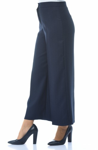 Patterned Loose Trousers Navy Blue 4243-03