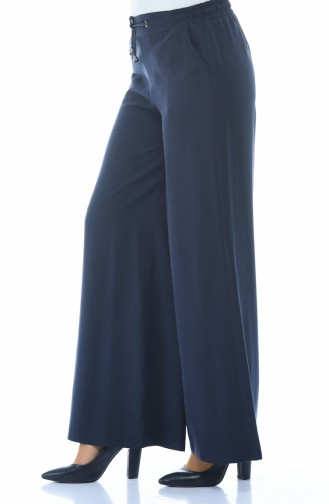 Sensual Loose Trousers Navy Blue 3141-07