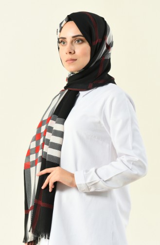 Black and red striped cotton shawl 13119-01
