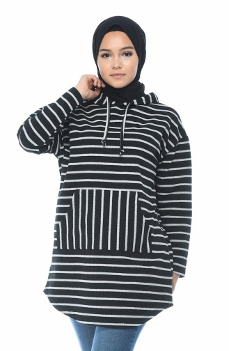 Sportliches Sweatshirt mit Kapuze 9034-01 Schwarz Grau 9034-01