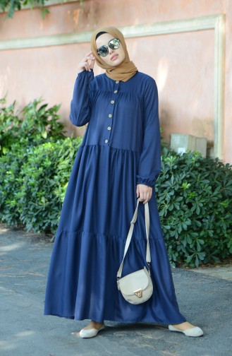 Dunkelblau Hijab Kleider 8005-02