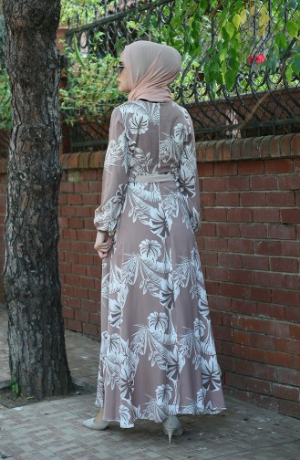 Gemustertes Kleid mit Band 8002-03 Puder 8002-03