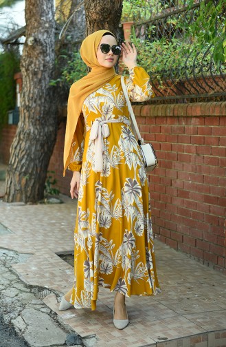Mustard Hijab Dress 8002-04