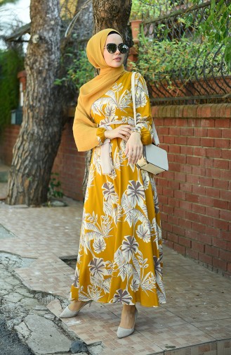 Mustard Hijab Dress 8002-04