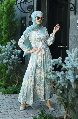 Wassergrün Hijab Kleider 8002-05