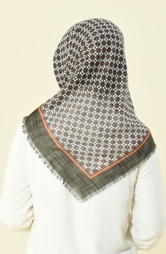 Plaid khaki cotton scarf 2367-03