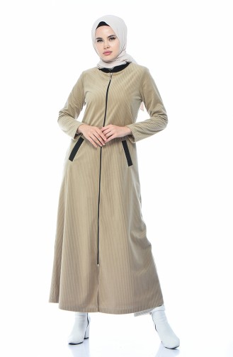 Abaya a Fermeture 0090-04 Beige 0090-04