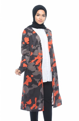 Camouflage Patterned Cardigan Mink 7924-01