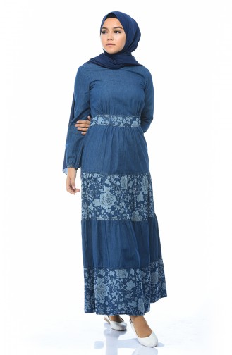 Navy Blue Hijab Dress 4068A-04