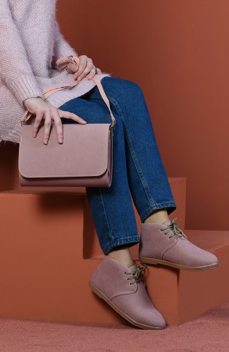 Wildleder Stiefel-Tasche Set SET-CNT-BOT054 Pink Wildleder 054