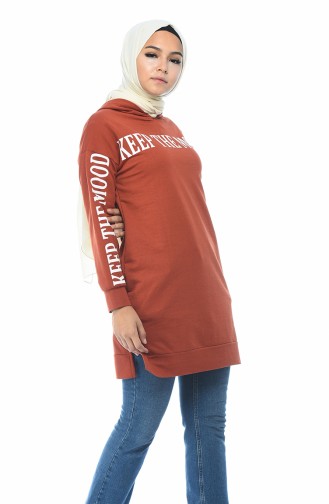 Kapüşonlu Sweatshirt 19074-02 Kiremit