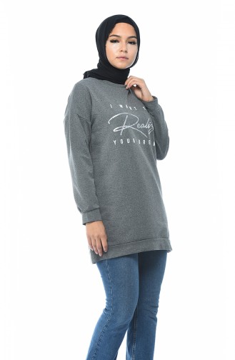 Yazılı Sweatshirt 19079-01 Füme