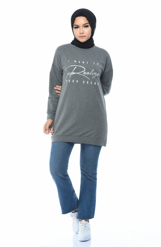 Yazılı Sweatshirt 19079-01 Füme