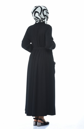 Büzgülü Kuşaklı Elbise 0011-01 Siyah