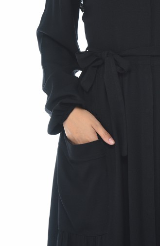 Büzgülü Kuşaklı Elbise 0011-01 Siyah